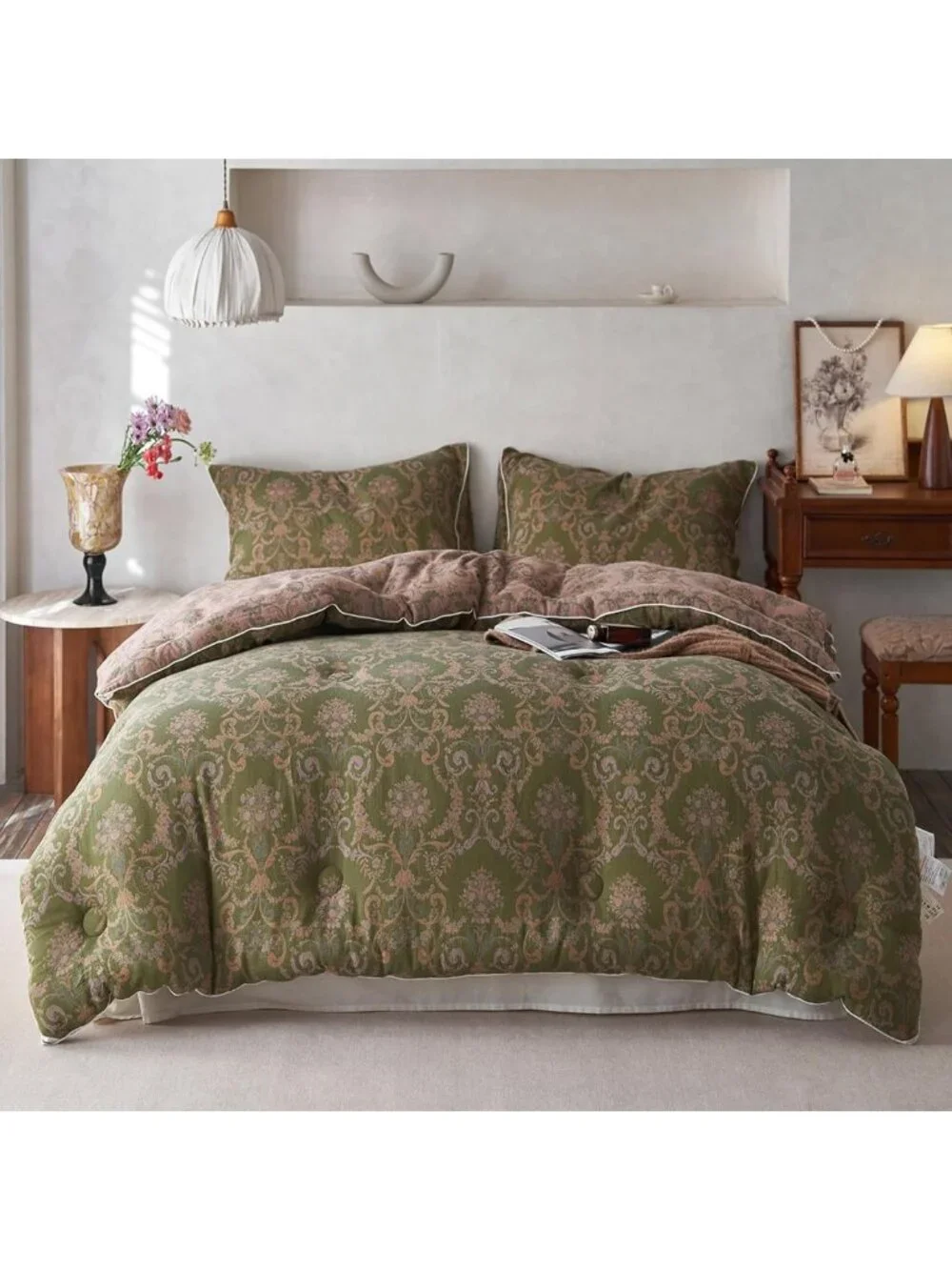 Boho Floral Queen Comforter Set - Lightweight Muslin Cotton, 3-Piece Bedding Set